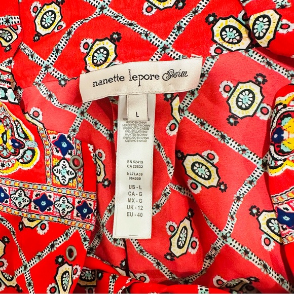 Nanette Lepore Swim Cover-Up Red Patterned Tunic Size L - Picture 4 of 8